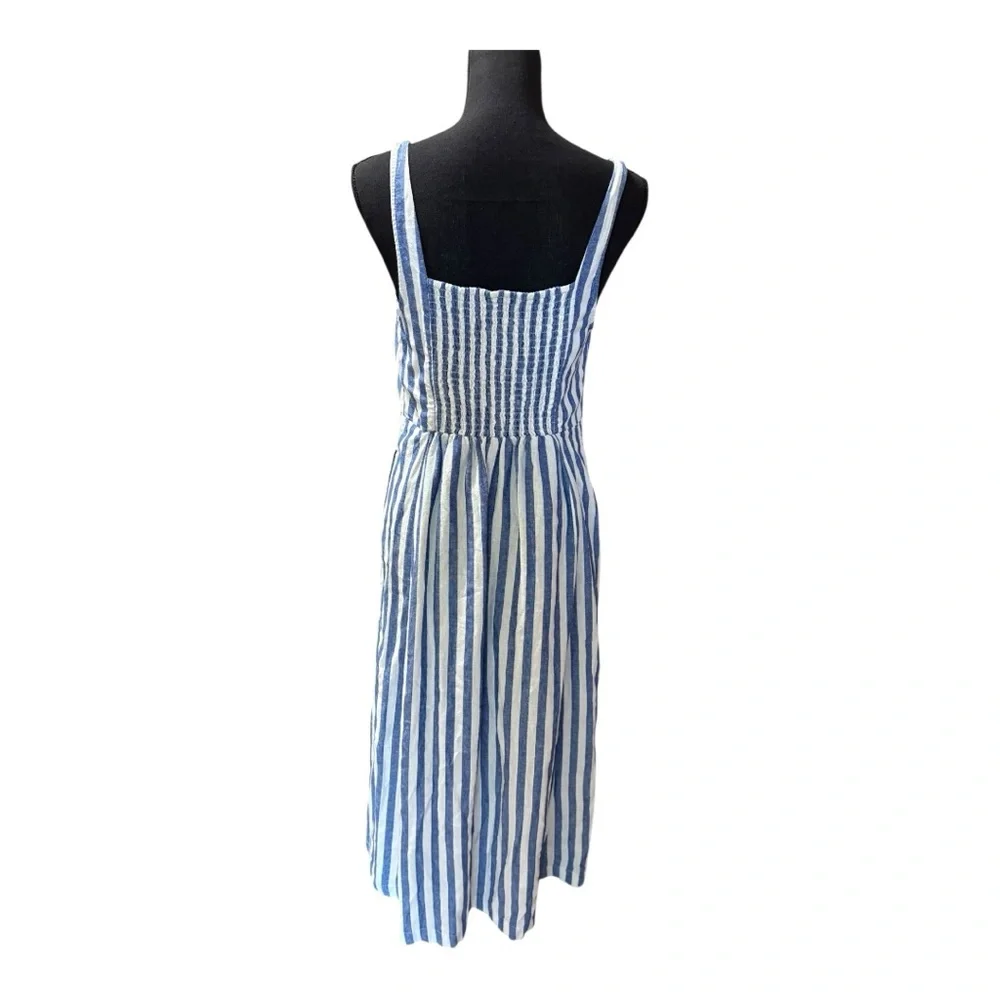 Old Navy Linen Blend Blue/White Embroidered Midi Dress - Picture 4 of 5